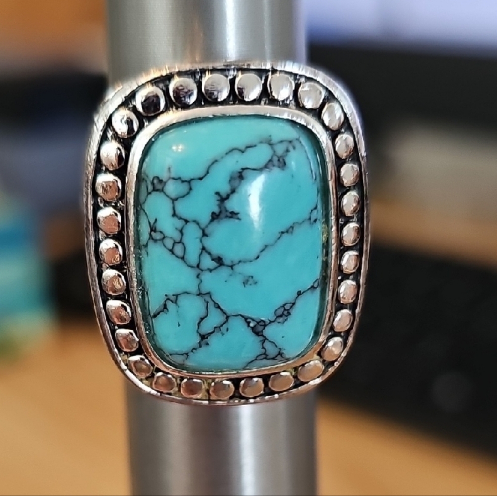 Turquoise Color Stone Matrix Statement Ring in Si… - image 2